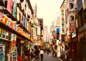 A lively street in Shinjuku, Tokyo