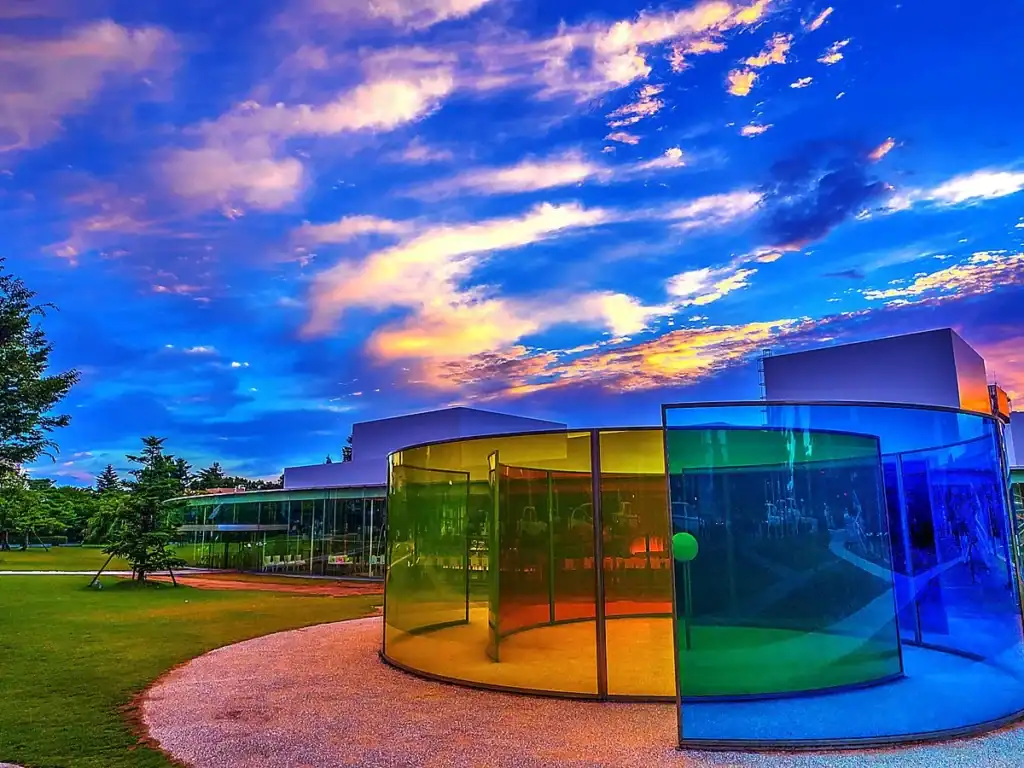Japanese design principles in color and light at the 21st Century Museum of Contemporary Art in Kanazawa, with a circular glass pavilion
