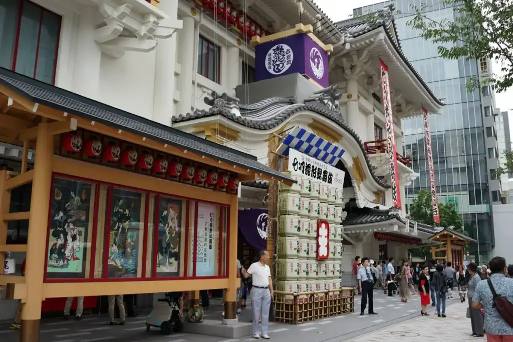 The Kabuki-za theatre in Ginza with its traditional facade and banners