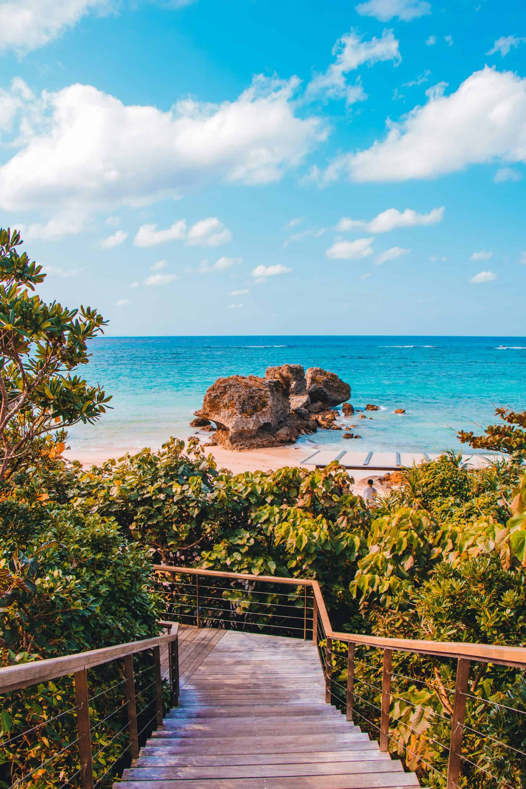 An Okinawan beach with clear blue water — the southern islands sit at the edges of the country and require a flight