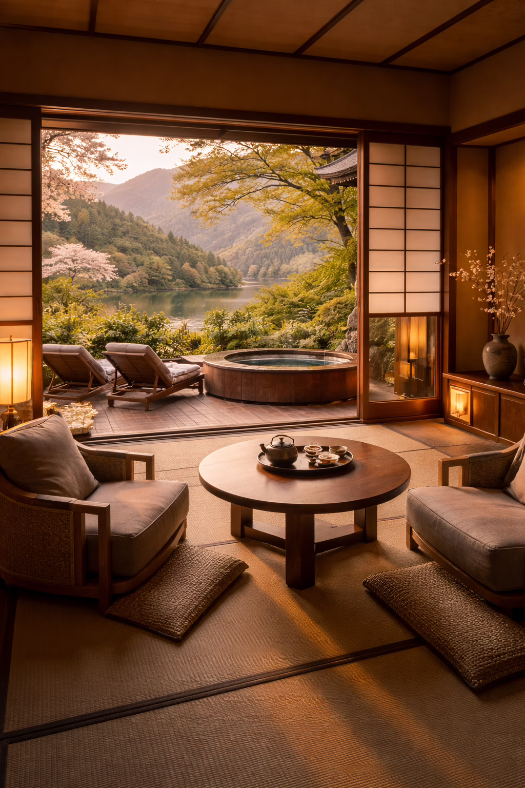 Elegant ryokan interior with framed landscape view for a milestone Japan stay