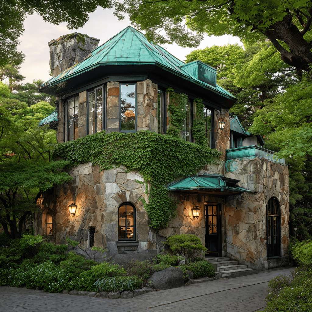 The Ghibli Museum building in Mitaka surrounded by Inokashira Park greenery