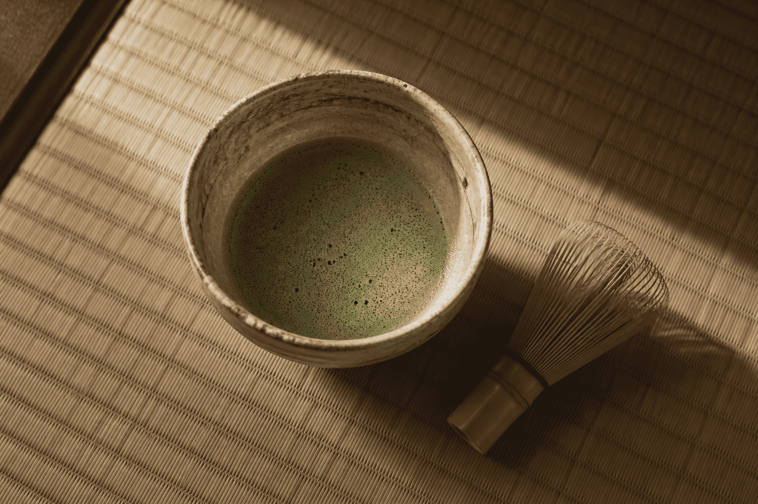 A single chawan of freshly whisked matcha — the Japanese tea ceremony