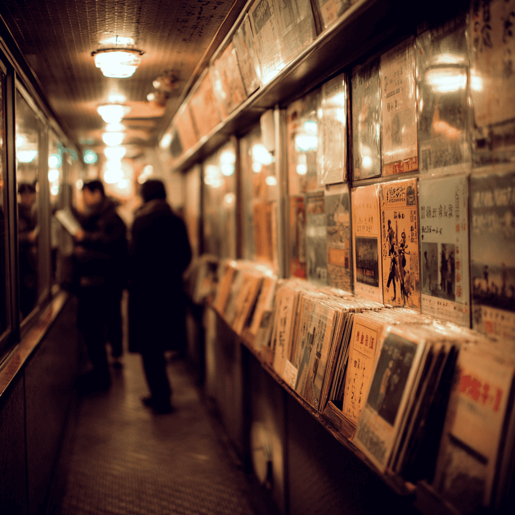 The interior of Nakano Broadway with vintage manga storefronts and quiet collectors