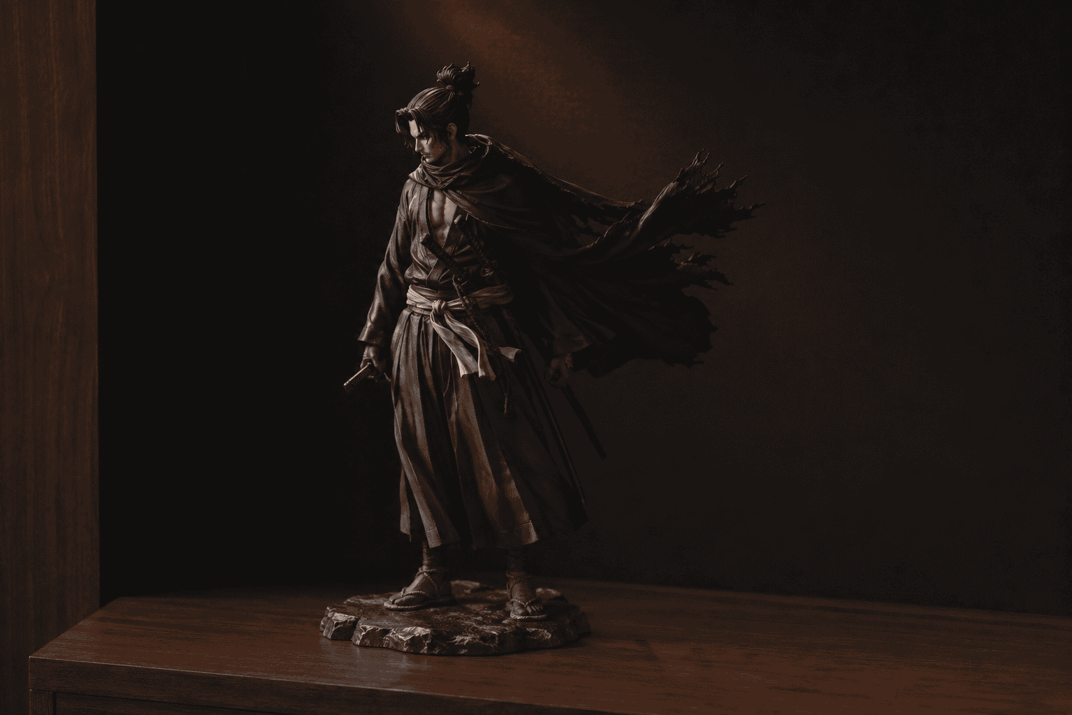 A detailed samurai-style collectible figurine showing the quality of the sculpt and paintwork