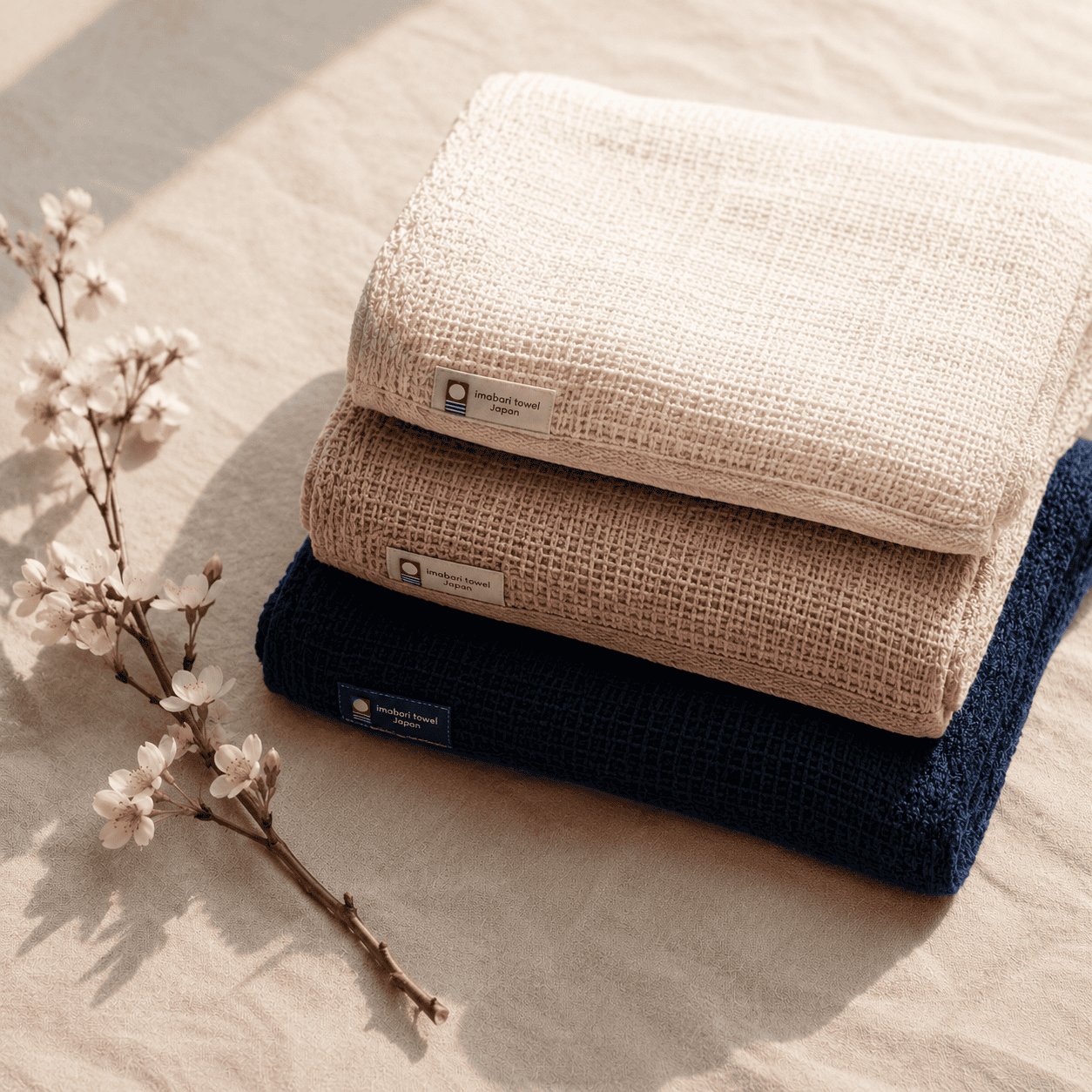 Imabari cotton bath towels stacked