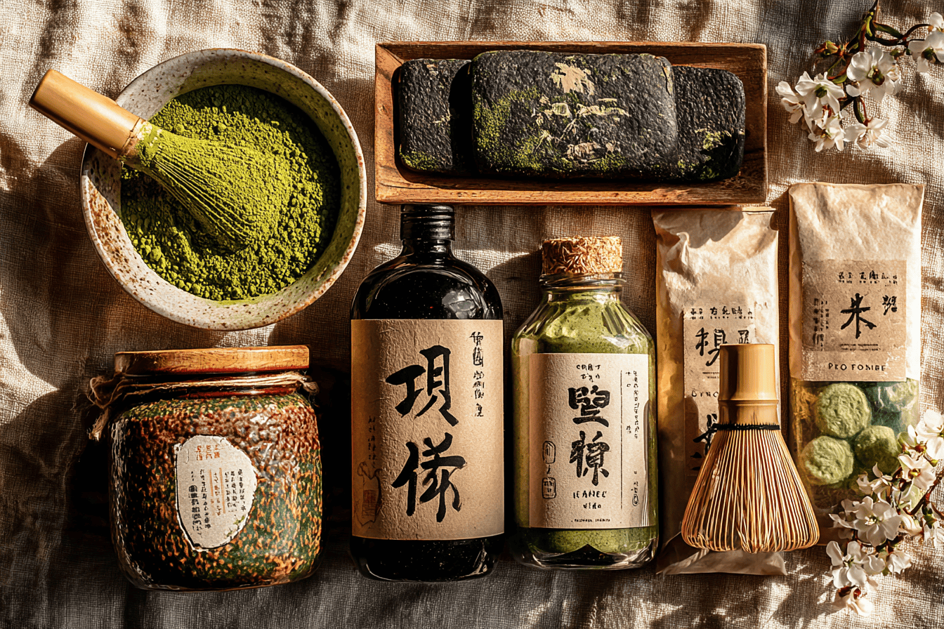 Japanese specialty food gifts flat lay