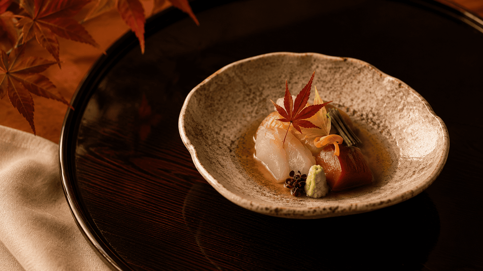 A beautifully arranged sashimi dish — the work of a Japanese chef knife in service