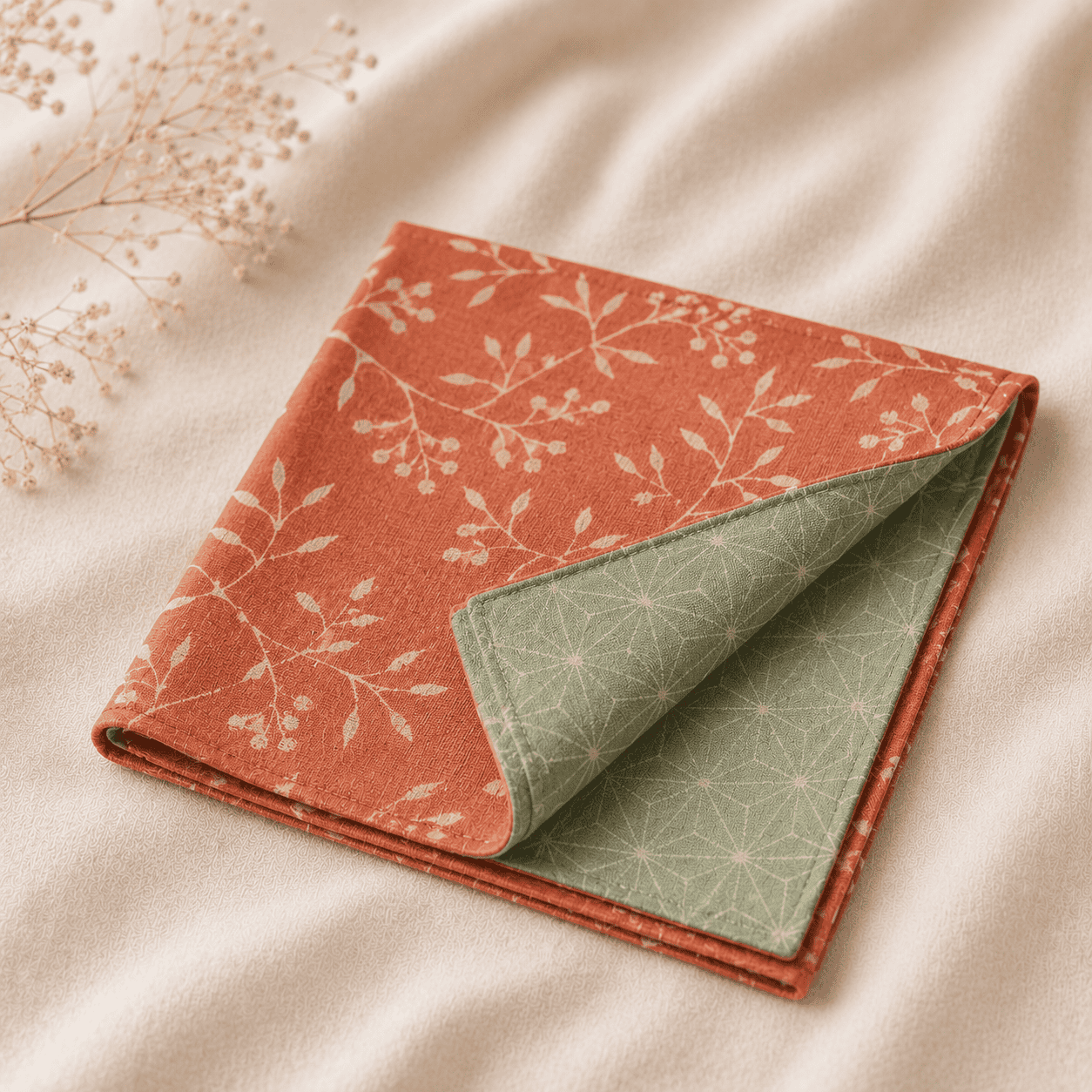 Reversible furoshiki, apricot and green