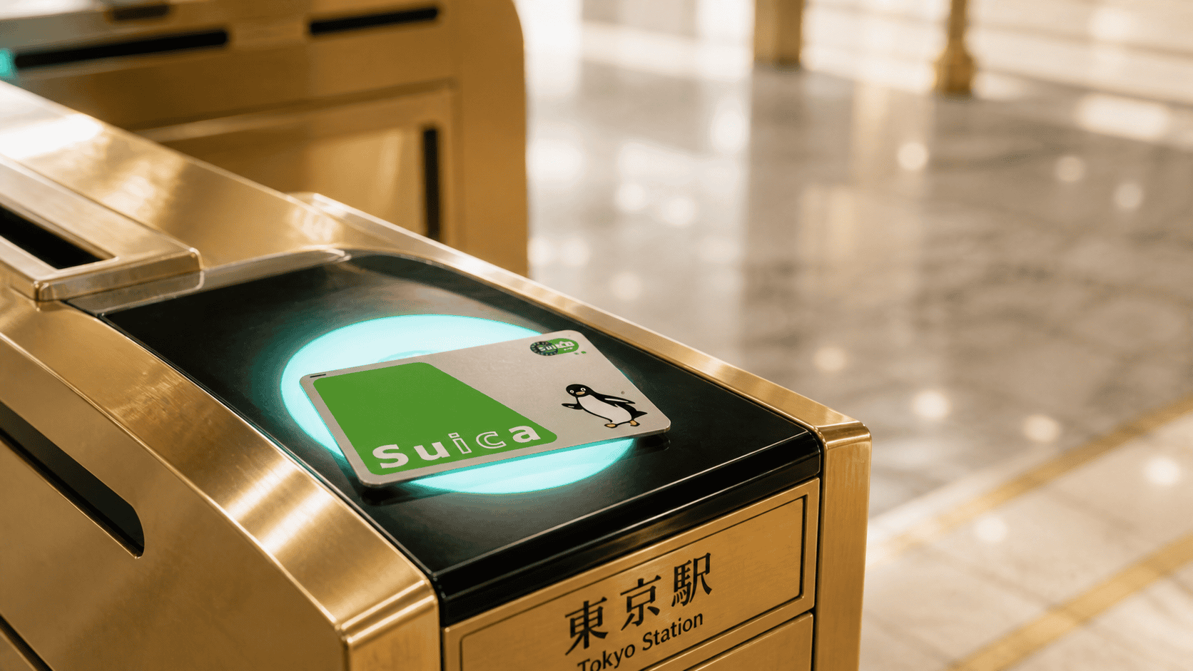 A Suica IC card at a Tokyo Station turnstile — solo travel in Japan day-one decision
