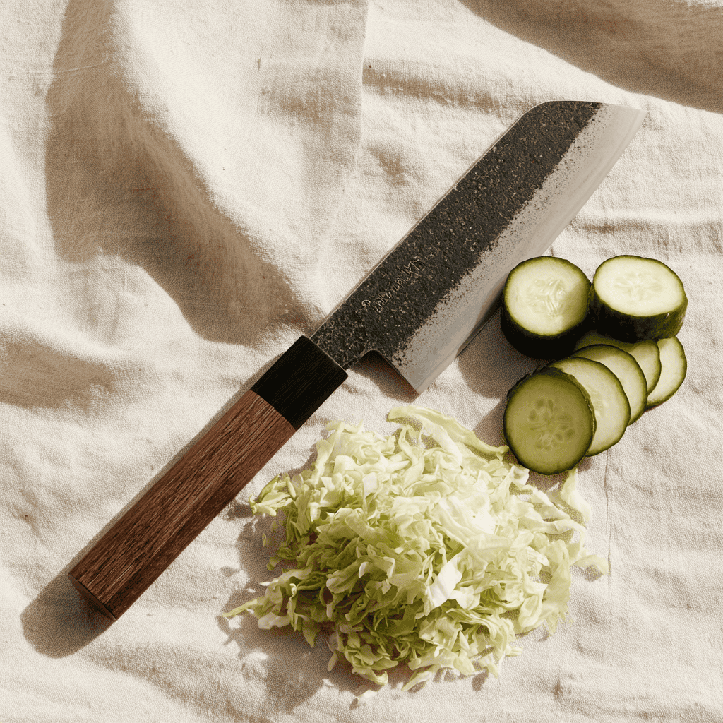 Tojiro santoku knife with vegetables