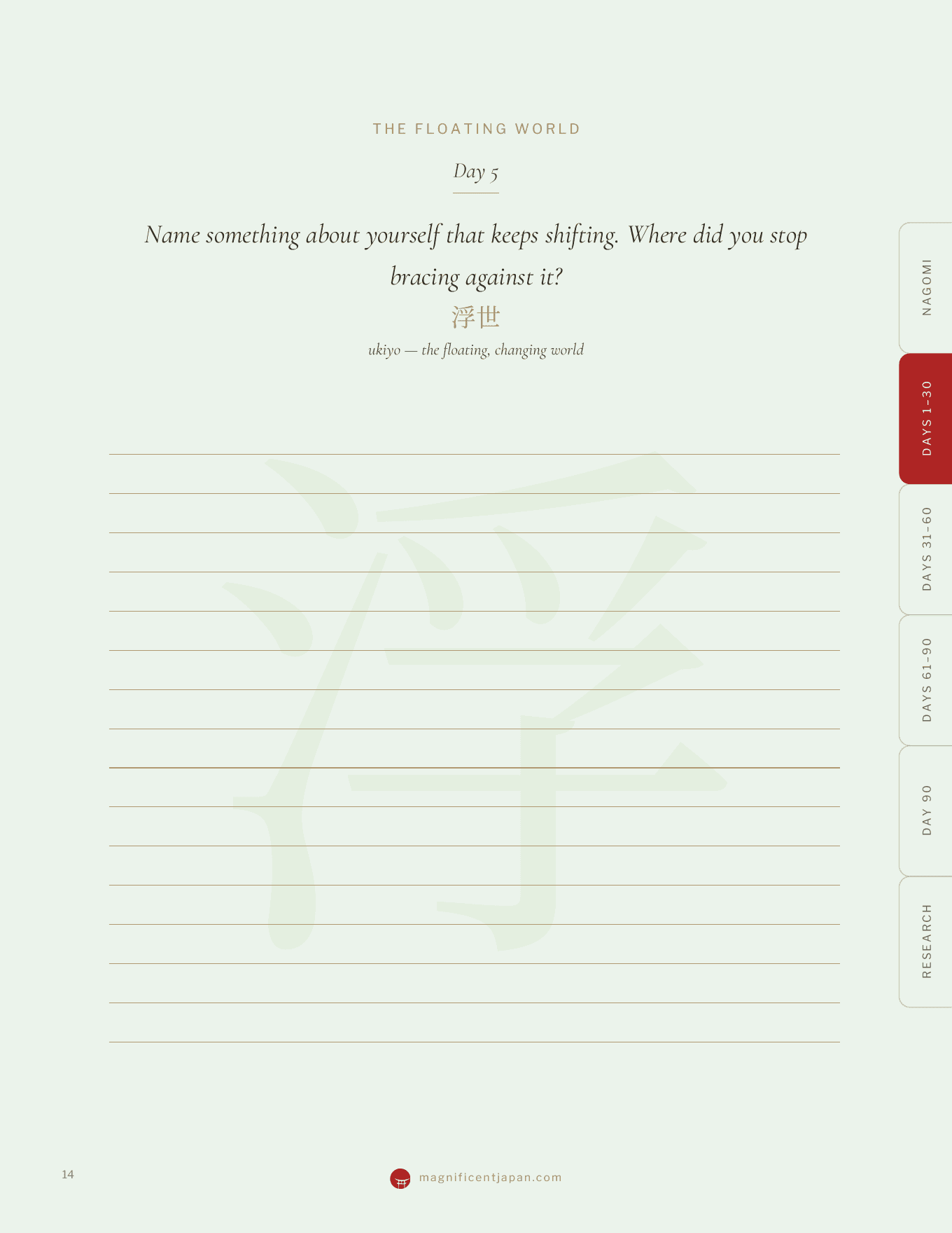 A daily prompt page from the nagomi journal, with writing space