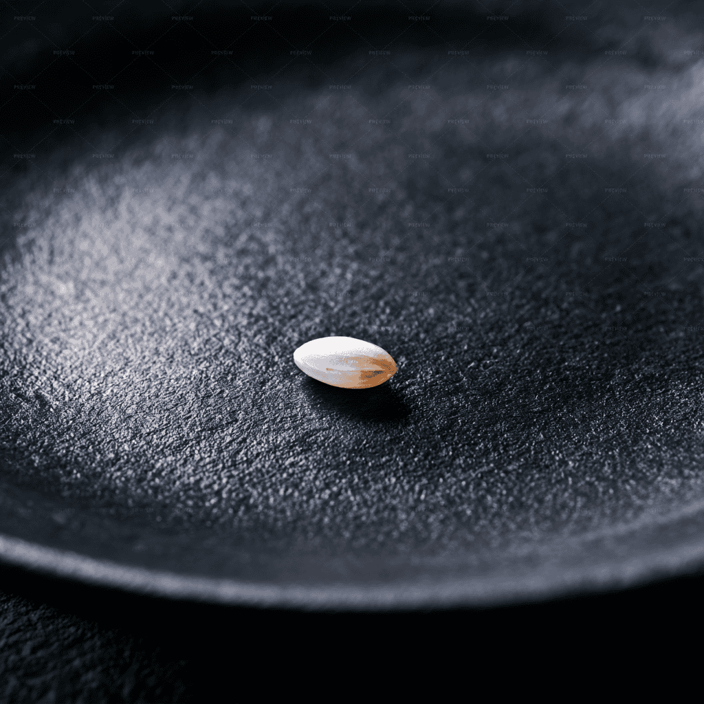 A single grain of rice on a dark surface