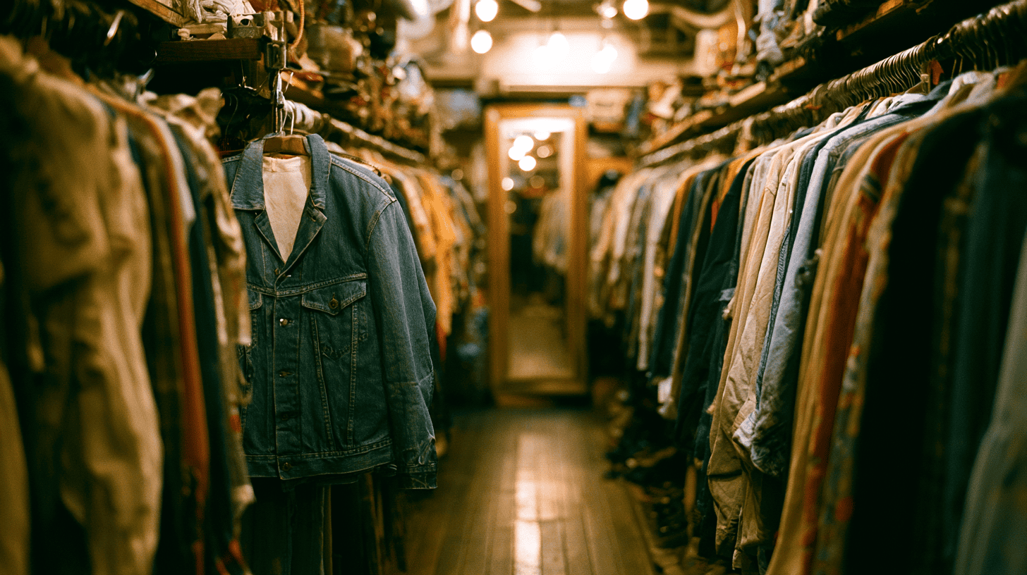 Vintage racks in a Tokyo shop, the browsing culture that extends across the wider retail districts
