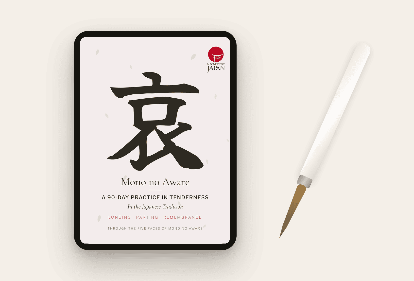 The Mono no Aware Journal shown on a tablet, a 90-day practice in impermanence