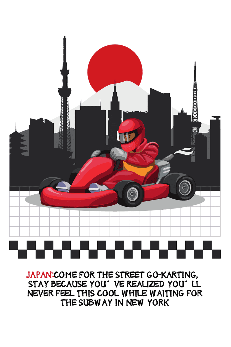 Go-Karting Tokyo journal cover with a red kart against the city skyline