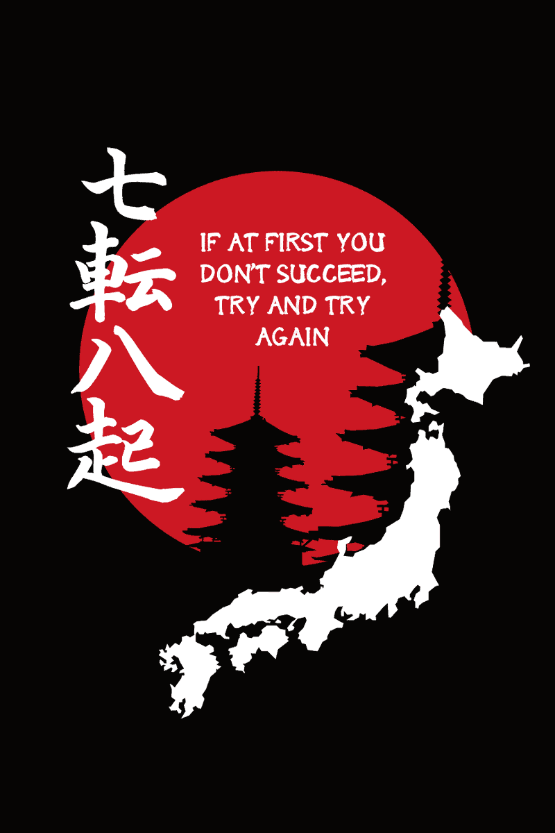 Rise Eight Japan journal cover — nana korobi ya oki over a map of Japan