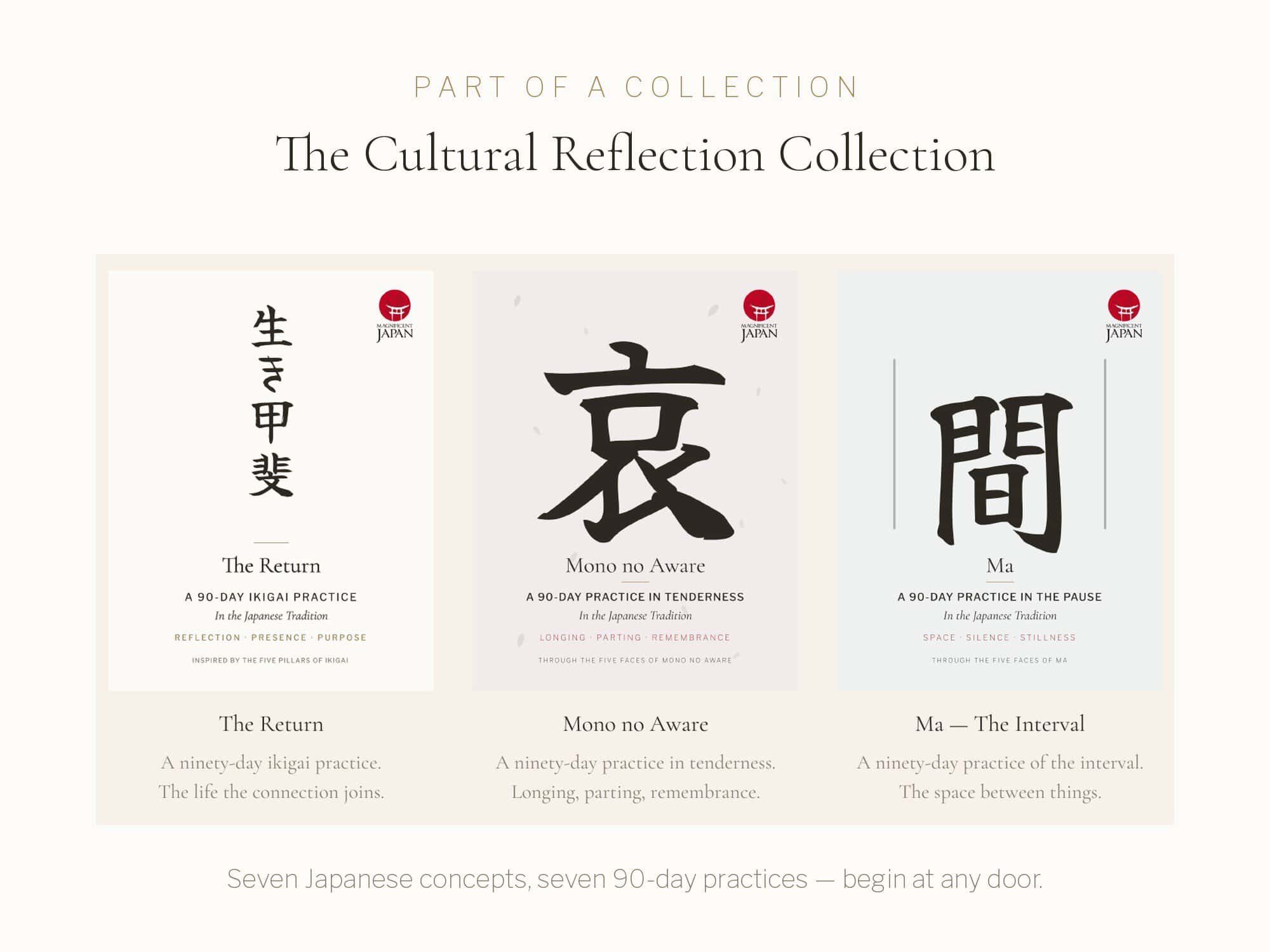 The Cultural Reflection Collection — The Return, Mono no Aware, and Ma journal covers