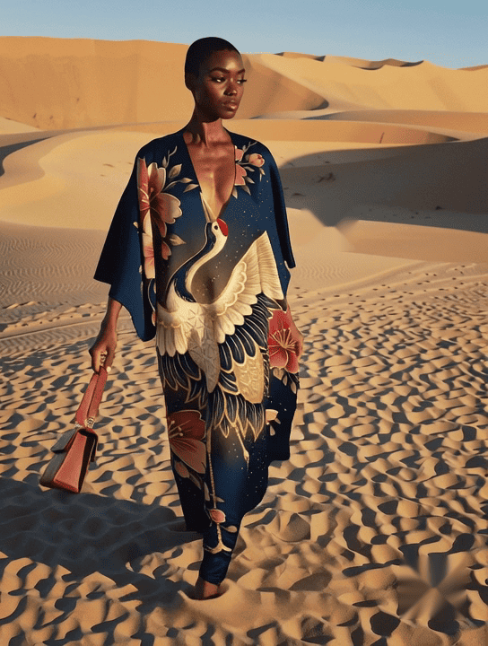 Silk kimono robe on golden dunes
