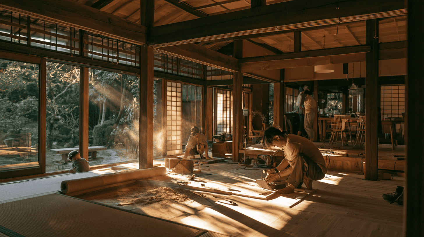 People participating in a traditional Japanese tea ceremony in a tatami room.