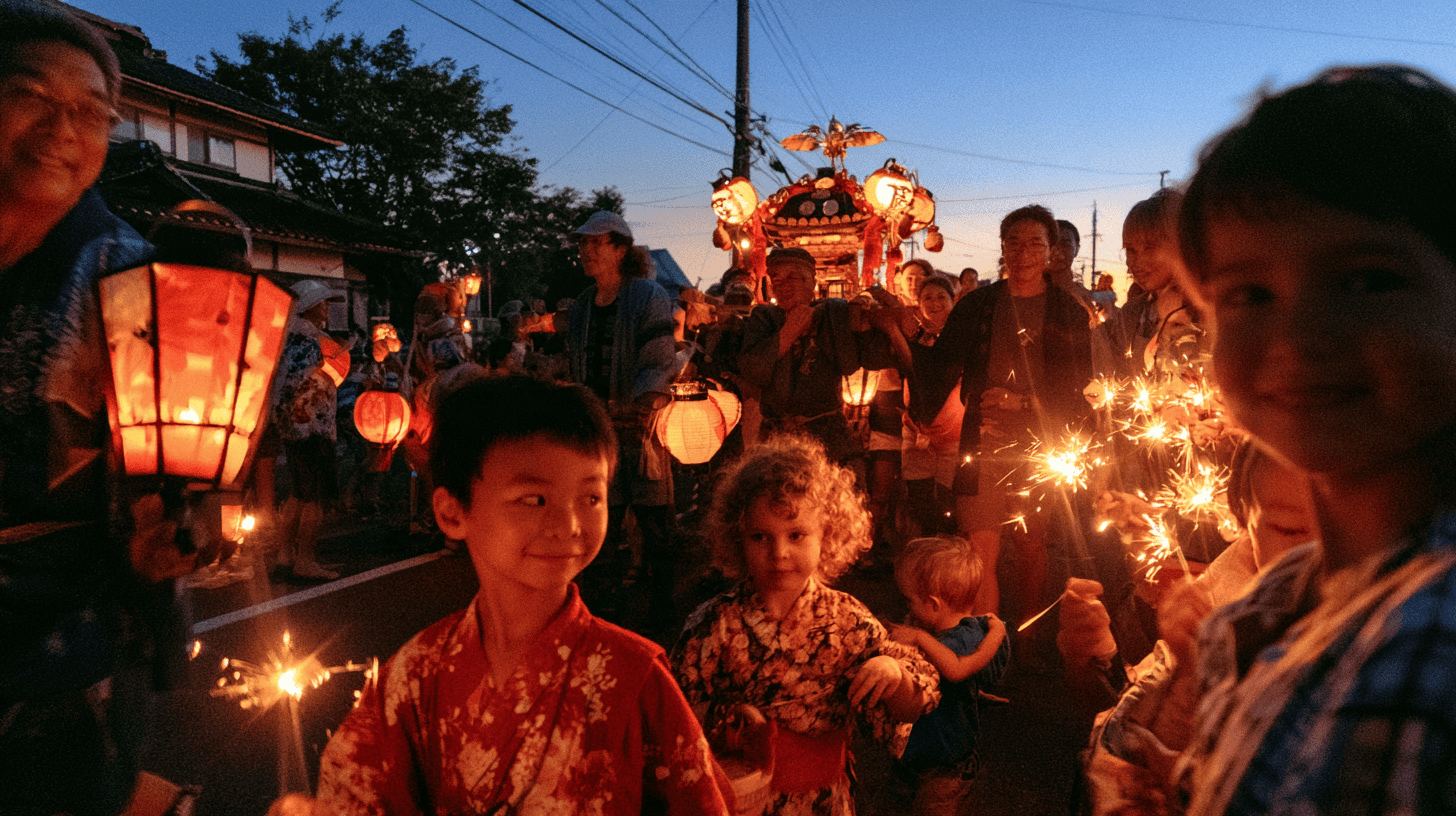 A lantern-lit village festival, from the guide to en, the Japanese word for connection
