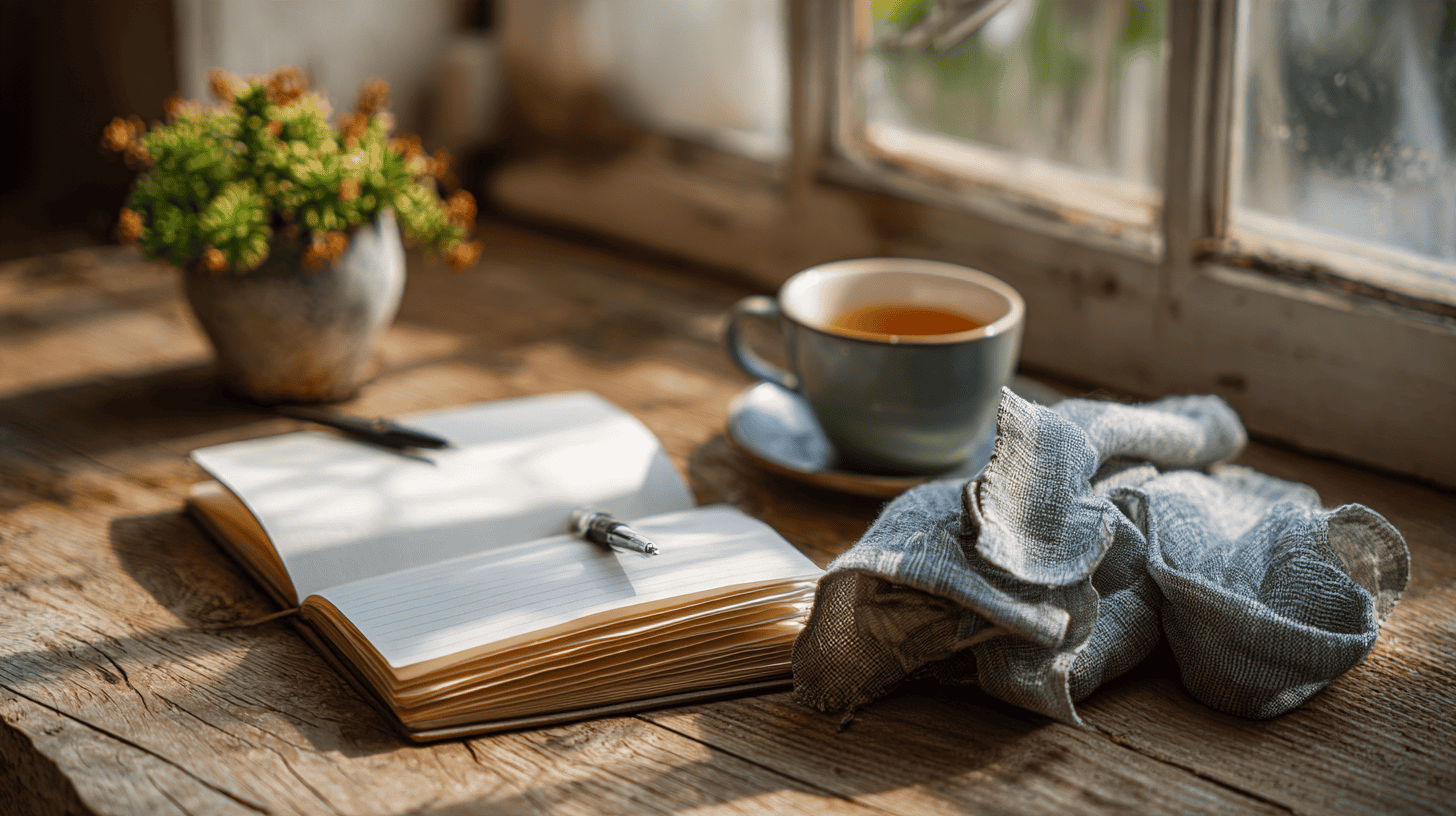 A sunny home desk with an open notebook and tea, where a plan for how long to learn N4 kanji begins