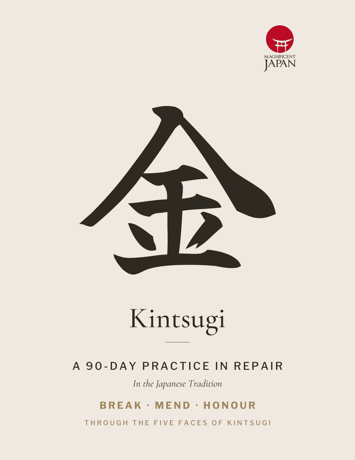 The Kintsugi journal by Magnificent Japan, a 90-day practice in repair with brush calligraphy on a cream cover