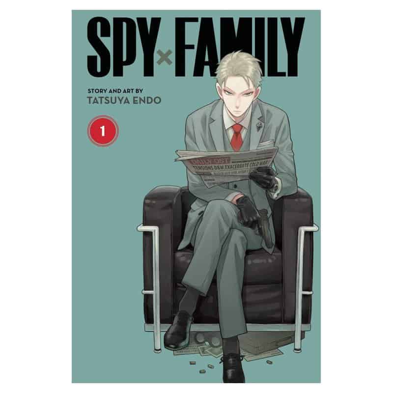 The cover of Spy x Family volume one showing a man in a suit reading a newspaper