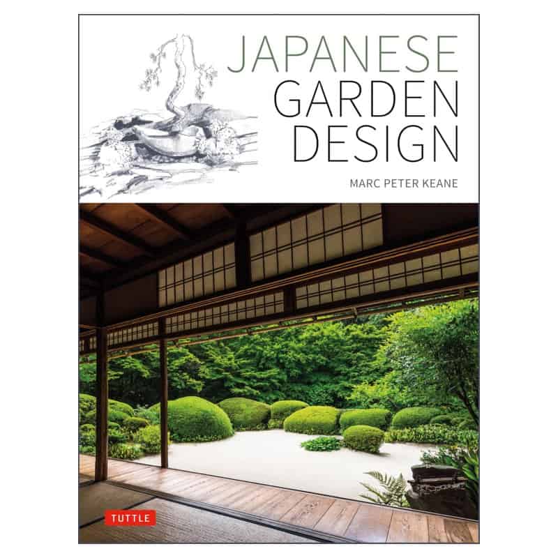 The cover of Japanese Garden Design by Marc Peter Keane showing a garden seen from a veranda