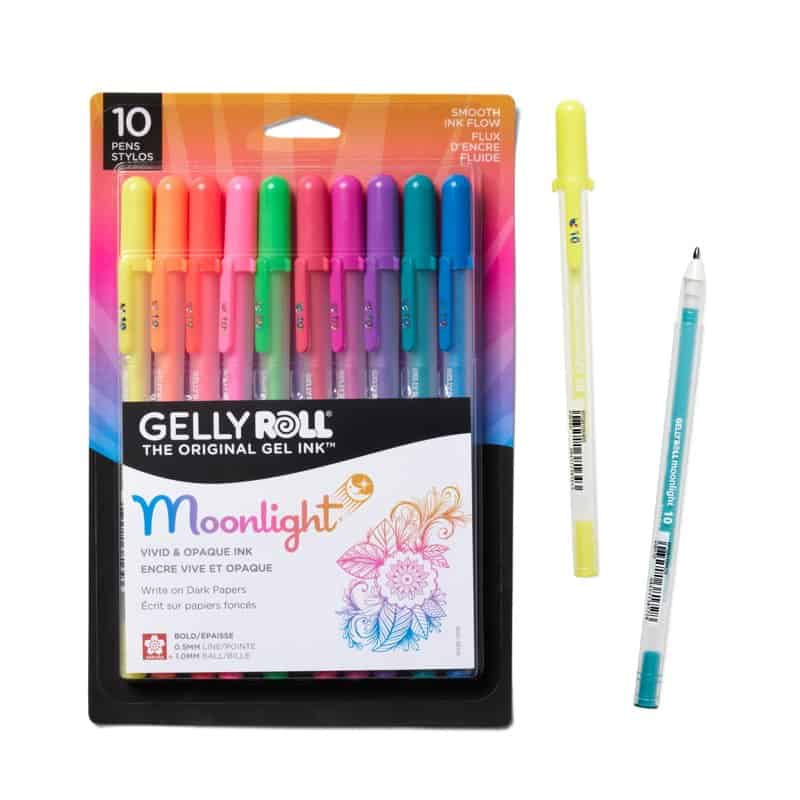 A pack of ten Sakura Gelly Roll Moonlight gel pens in bright colors