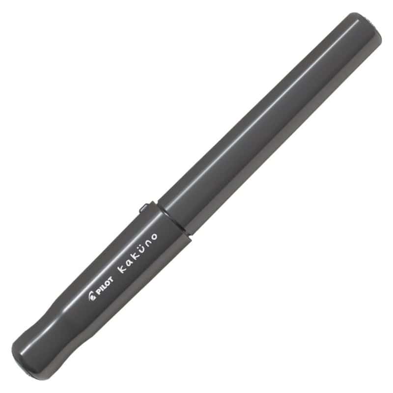 A gray Pilot Kakuno fountain pen with a fine nib and a triangular grip