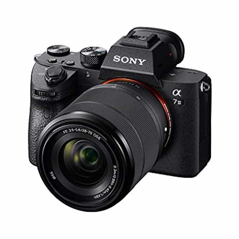The Sony Alpha a7 III mirrorless camera with a 28-70mm kit lens