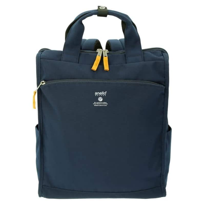 A navy anello GRANDE cabin backpack with multiple pockets, from the Japanese bag brand anello