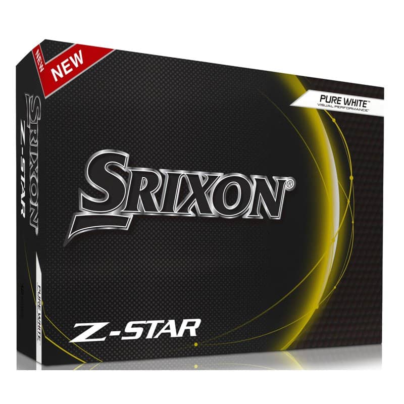 A box of Srixon Z-Star golf balls in black and silver packaging