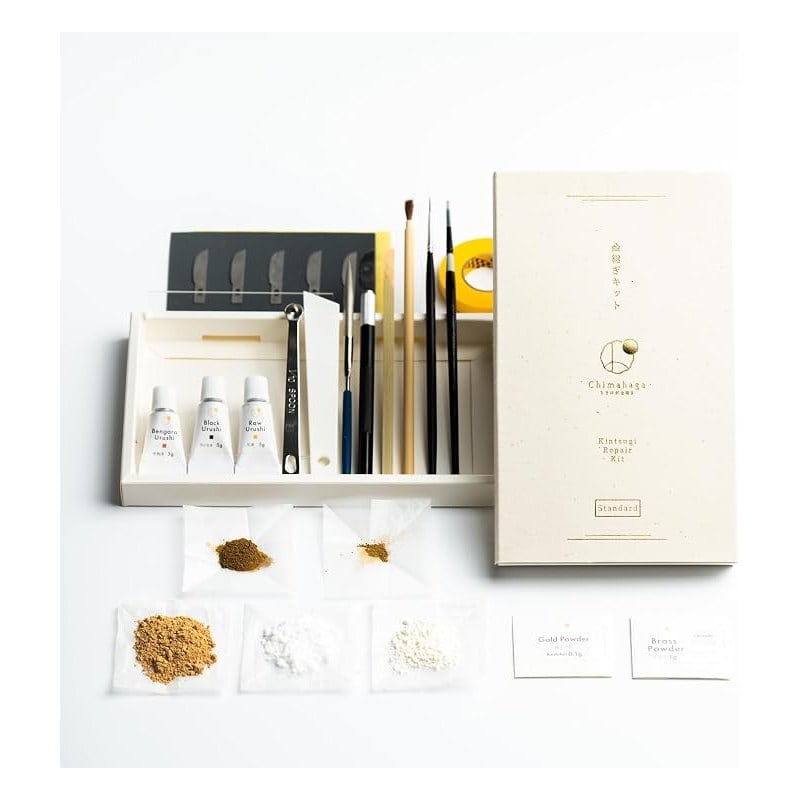 Chimahaga kintsugi repair kit with urushi lacquer and gold powder